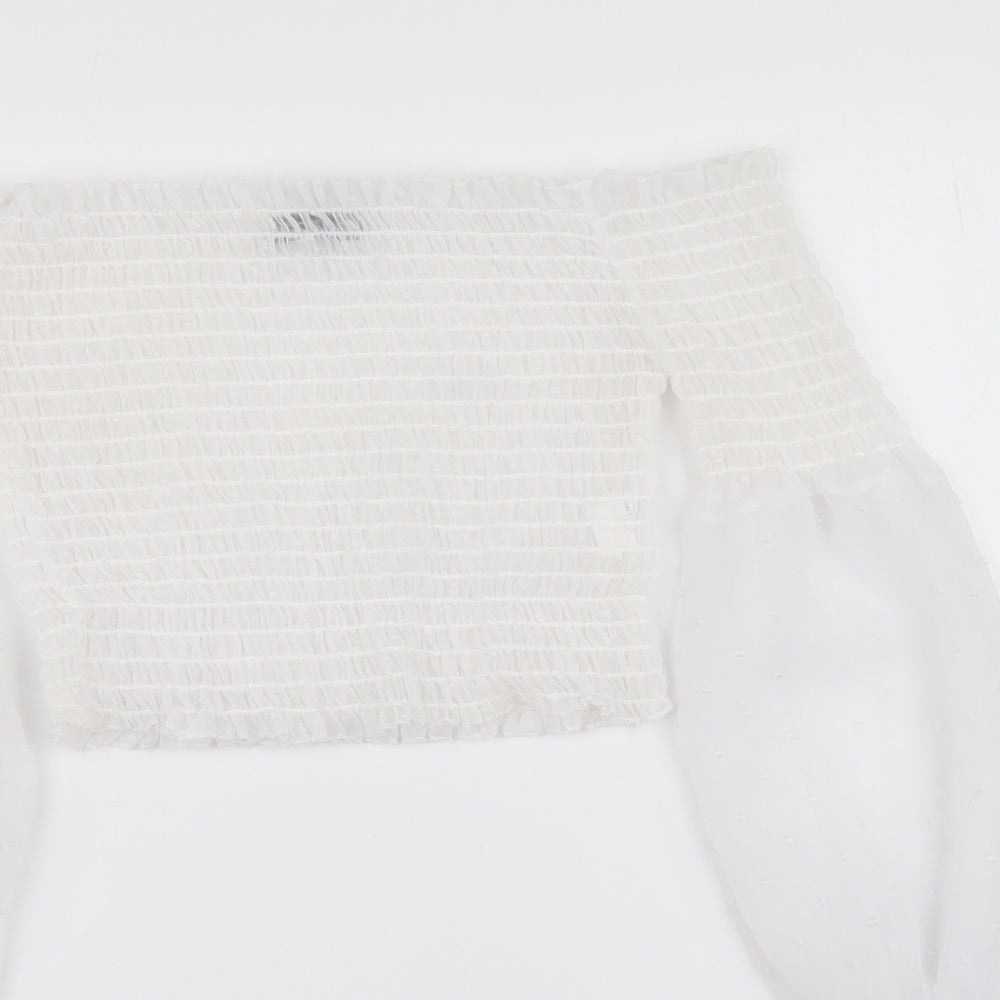 Boohoo Womens White Polyester Cropped Blouse Size 6 Off the Shoulder