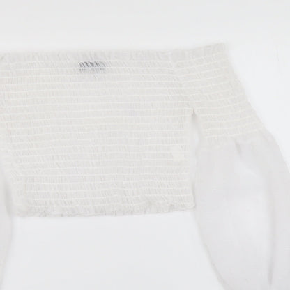 Boohoo Womens White Polyester Cropped Blouse Size 6 Off the Shoulder