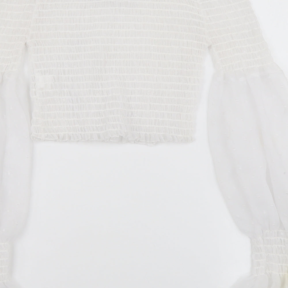 Boohoo Womens White Polyester Cropped Blouse Size 6 Off the Shoulder
