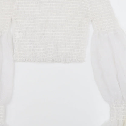 Boohoo Womens White Polyester Cropped Blouse Size 6 Off the Shoulder
