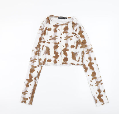 Womens UK Size 8 PRETTYLITTLETHING Brown Cropped Blouse