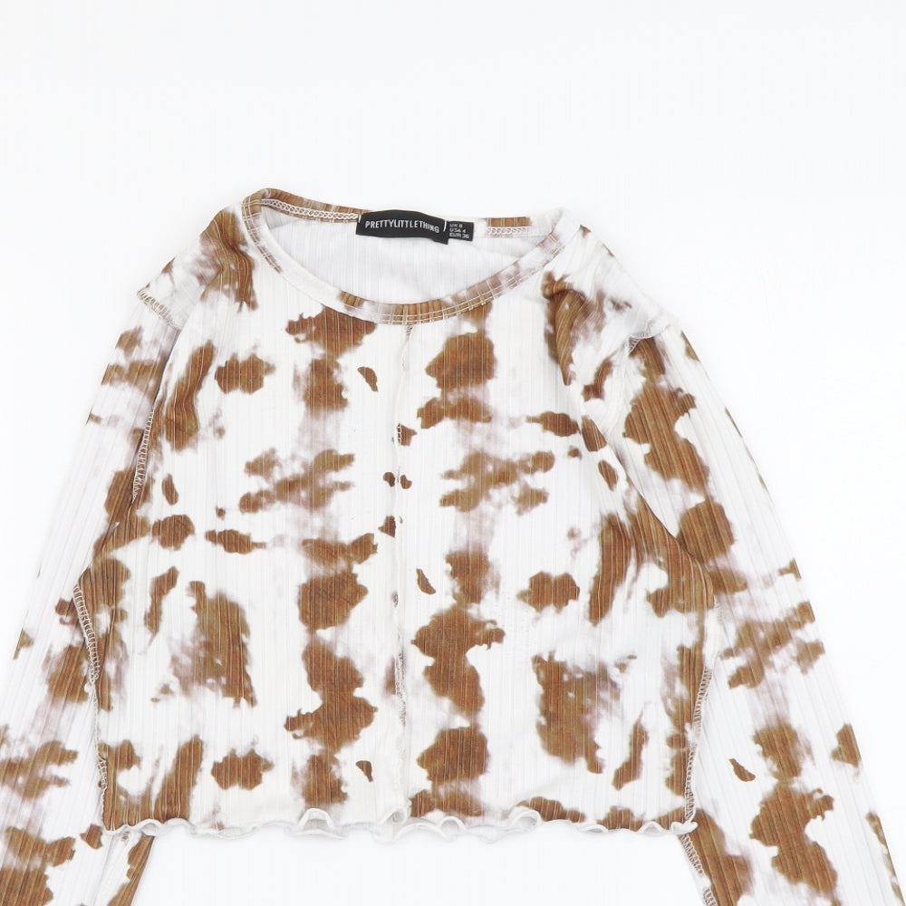 Womens UK Size 8 PRETTYLITTLETHING Brown Cropped Blouse