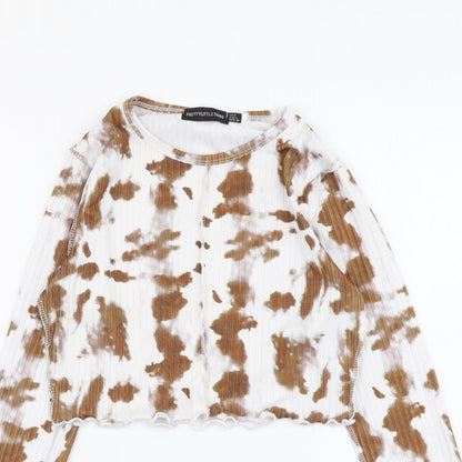 Womens UK Size 8 PRETTYLITTLETHING Brown Cropped Blouse