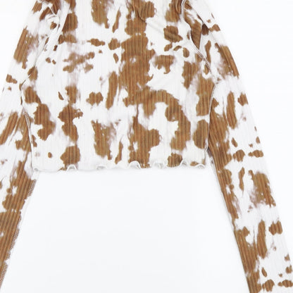 Womens UK Size 8 PRETTYLITTLETHING Brown Cropped Blouse