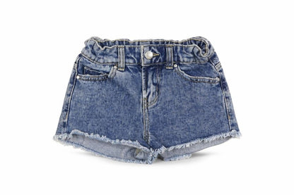 Jeff&CO Girls Blue Cotton Cut-Off Shorts Size 7-8 Years Regular Drawstring