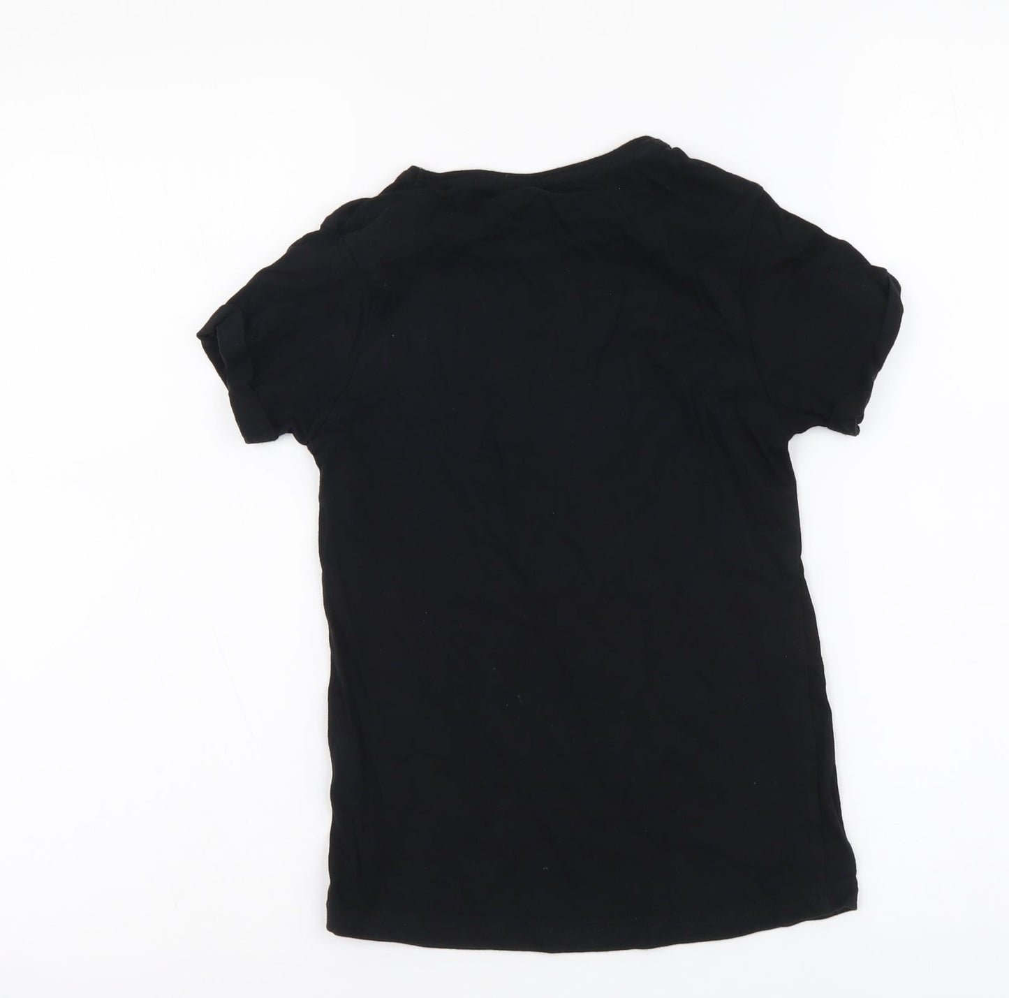 YD Girls Black Cotton Basic T-Shirt Size 9-10 Years Round Neck Pullover - Perfume Bottle