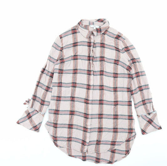 NEXT Womens Pink Plaid Viscose Shirt Dress Size 10 Collared Button