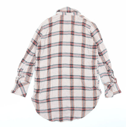 NEXT Womens Pink Plaid Viscose Shirt Dress Size 10 Collared Button