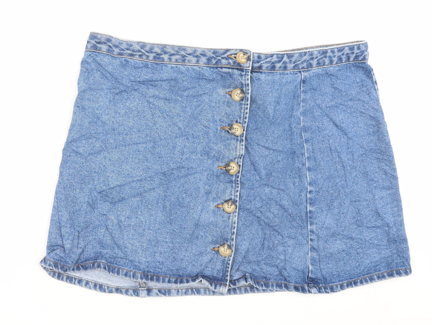 ASOS Womens Blue Cotton A-Line Skirt Size 20 Button