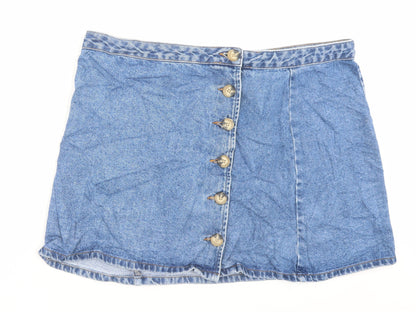 ASOS Womens Blue Cotton A-Line Skirt Size 20 Button