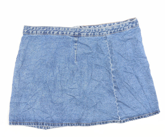 ASOS Womens Blue Cotton A-Line Skirt Size 20 Button