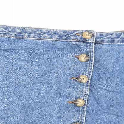 ASOS Womens Blue Cotton A-Line Skirt Size 20 Button