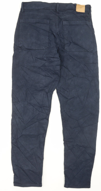 Marks and Spencer Mens Blue Cotton Tapered Jeans Size 30 in L31 in Regular Button