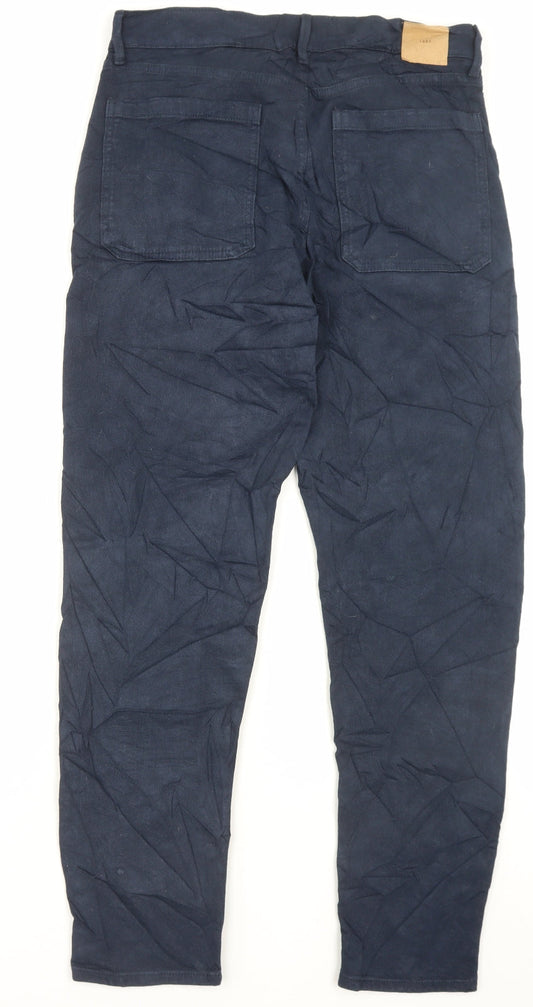 Marks and Spencer Mens Blue Cotton Tapered Jeans Size 30 in L31 in Regular Button