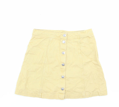 H&M Womens Yellow Cotton A-Line Skirt Size 10 Button