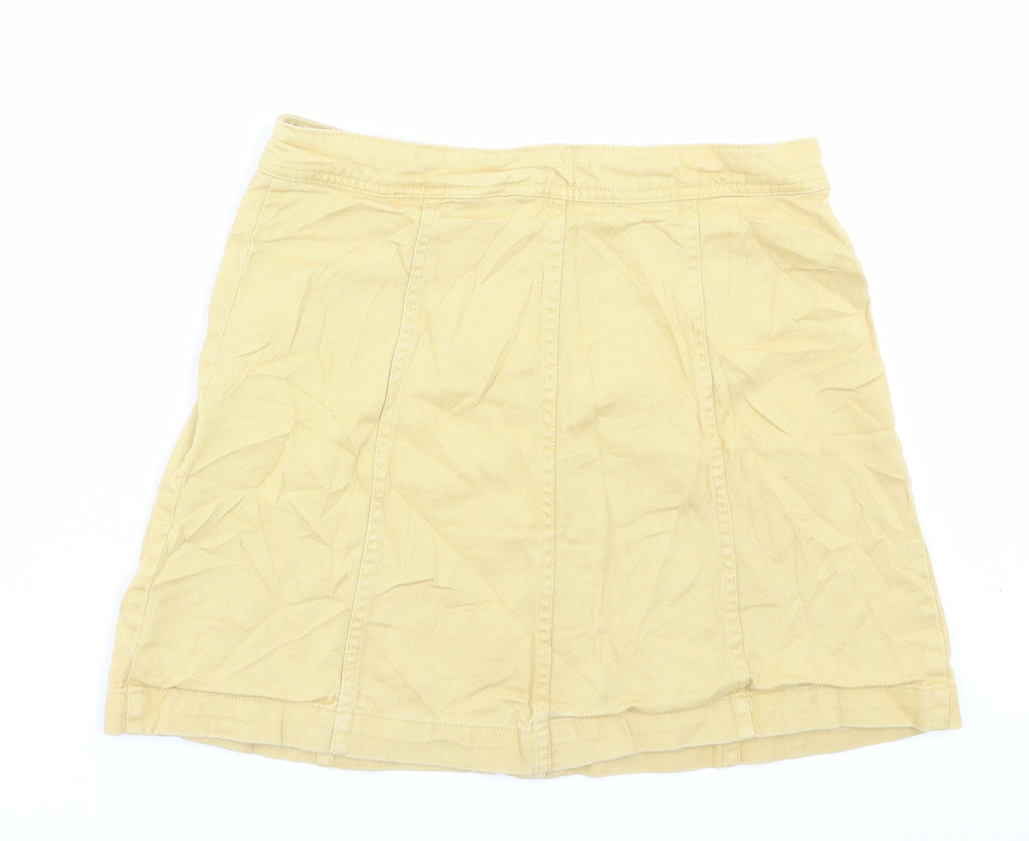 H&M Womens Yellow Cotton A-Line Skirt Size 10 Button