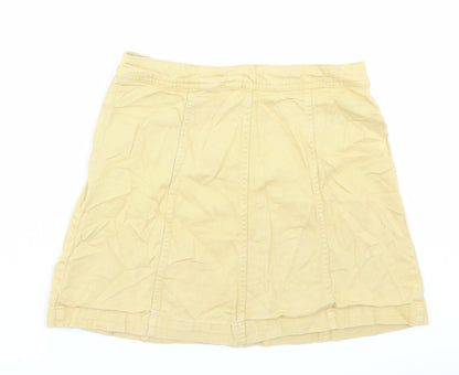 H&M Womens Yellow Cotton A-Line Skirt Size 10 Button