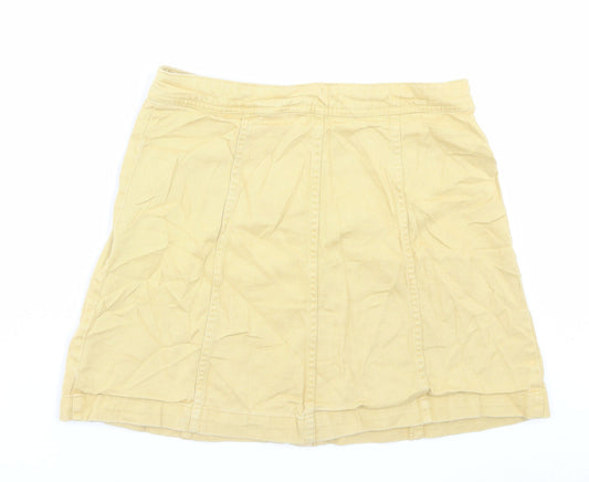 H&M Womens Yellow Cotton A-Line Skirt Size 10 Button