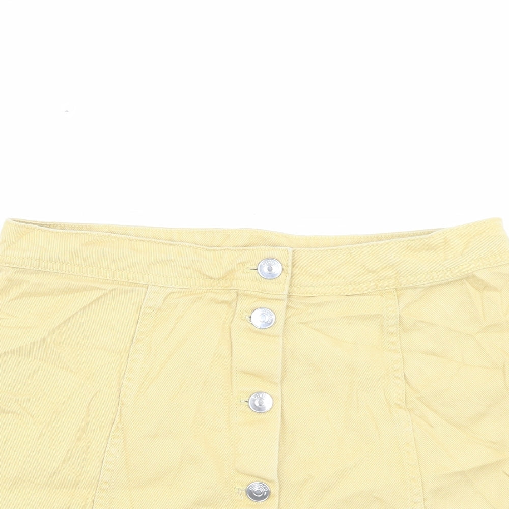 H&M Womens Yellow Cotton A-Line Skirt Size 10 Button