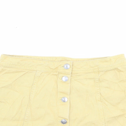 H&M Womens Yellow Cotton A-Line Skirt Size 10 Button
