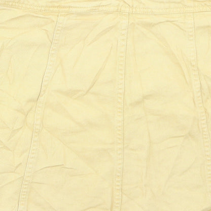 H&M Womens Yellow Cotton A-Line Skirt Size 10 Button
