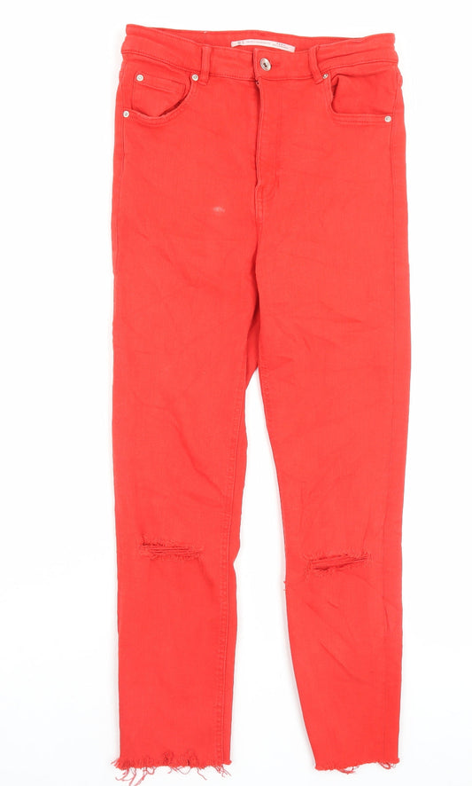 Zara Womens Red Cotton Skinny Jeans Size 12 L25 in Regular Button