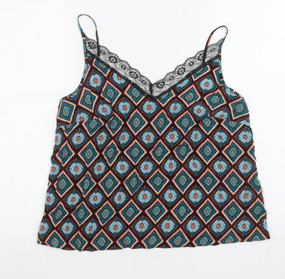 Papaya Womens Multicoloured Geometric Viscose Camisole Tank Size 12 V-Neck