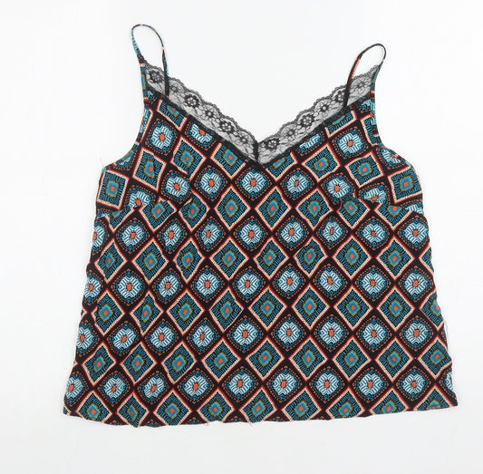 Papaya Womens Multicoloured Geometric Viscose Camisole Tank Size 12 V-Neck