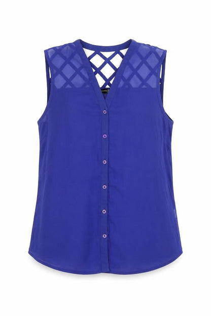 Atmosphere Womens Blue Polyester Basic Button-Up Size 10 V-Neck - Cut out back