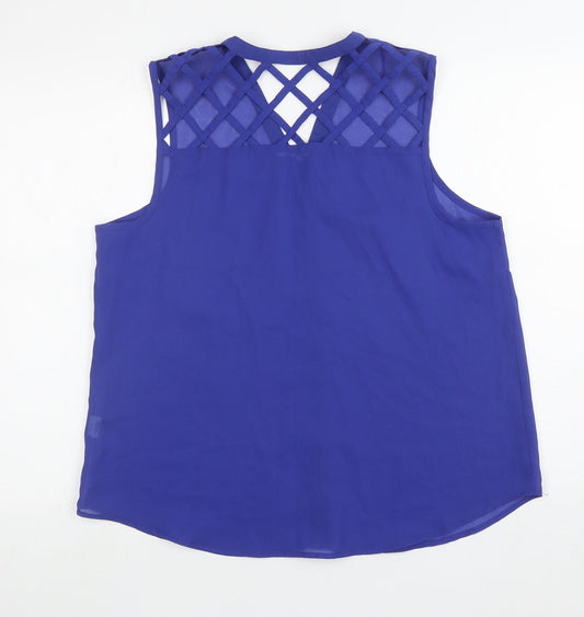 Atmosphere Womens Blue Polyester Basic Button-Up Size 10 V-Neck - Cut out back