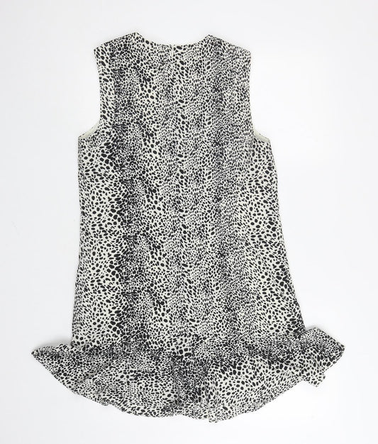 Oasis Womens White Animal Print Polyester Mermaid Size 12 Boat Neck Zip