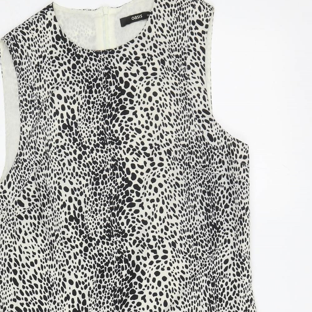 Oasis Womens White Animal Print Polyester Mermaid Size 12 Boat Neck Zip