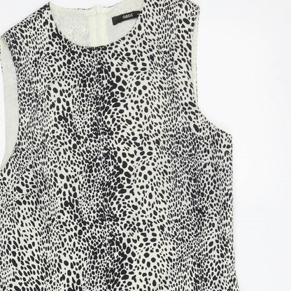 Oasis Womens White Animal Print Polyester Mermaid Size 12 Boat Neck Zip