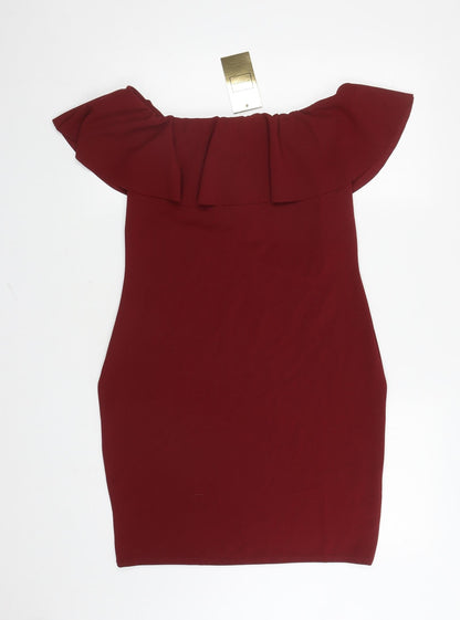 AYANAPA Womens Red Polyester Bodycon Size 16 Off the Shoulder Pullover