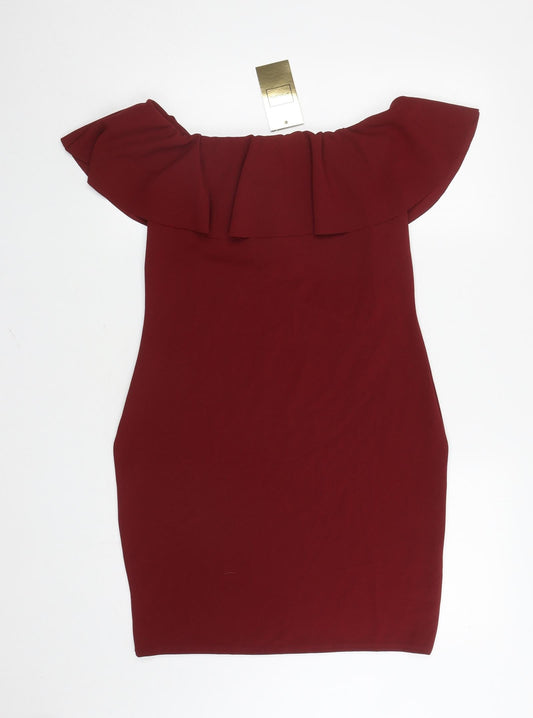 AYANAPA Womens Red Polyester Bodycon Size 16 Off the Shoulder Pullover