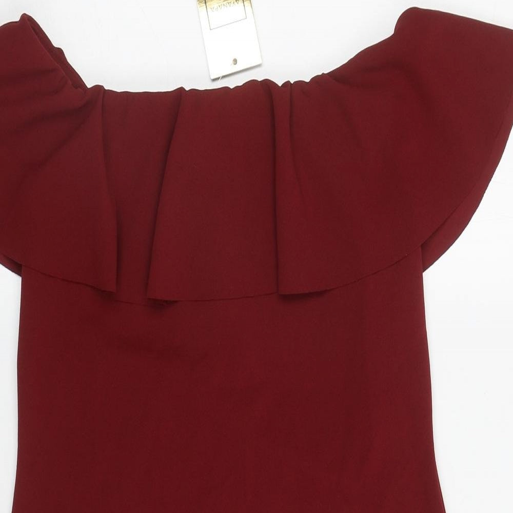 AYANAPA Womens Red Polyester Bodycon Size 16 Off the Shoulder Pullover