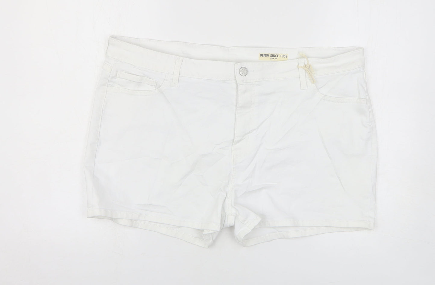 Marks and Spencer Womens White Cotton Mom Shorts Size 20 L3 in Regular Zip