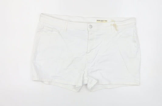 Marks and Spencer Womens White Cotton Mom Shorts Size 20 L3 in Regular Zip