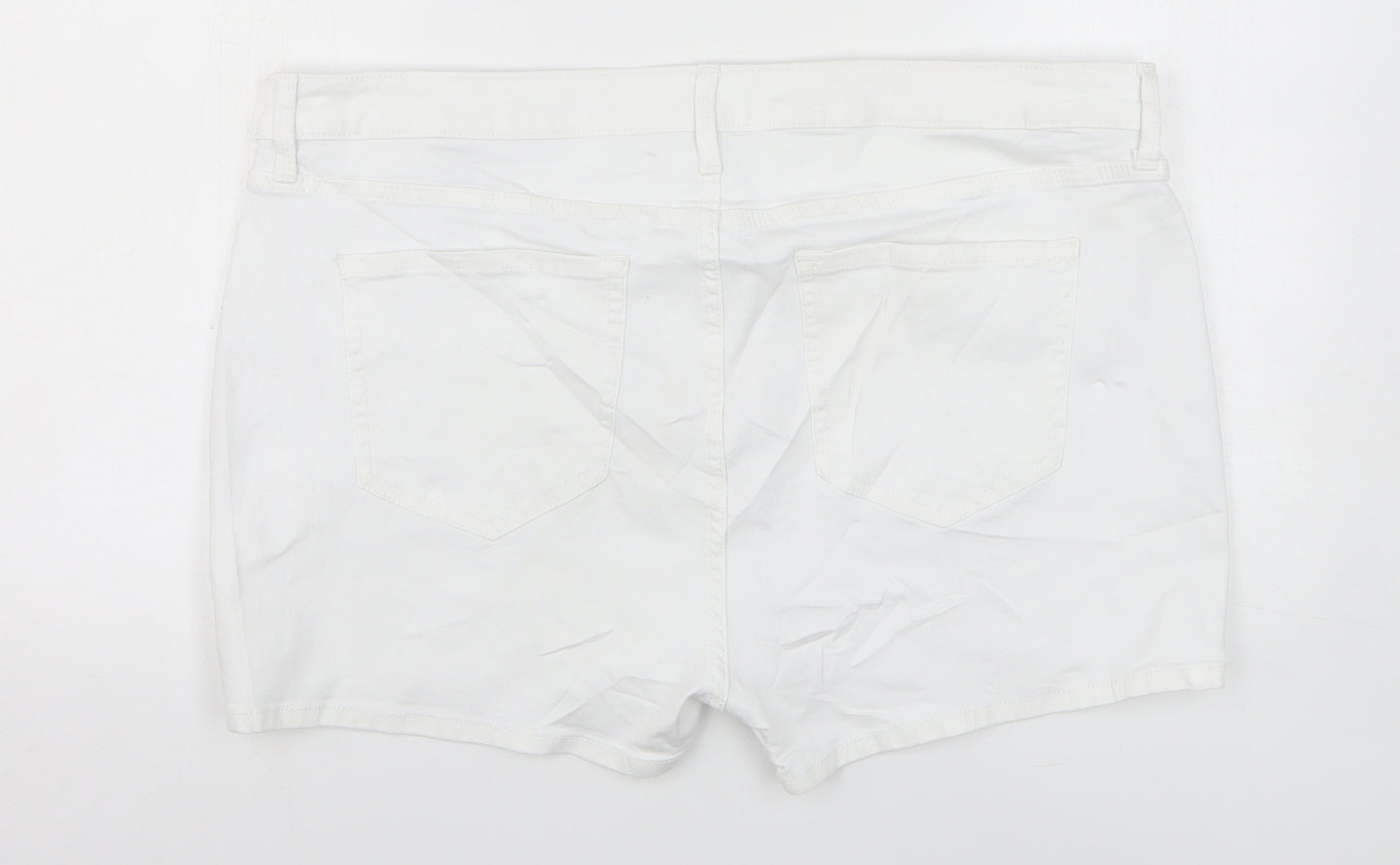 Marks and Spencer Womens White Cotton Mom Shorts Size 20 L3 in Regular Zip