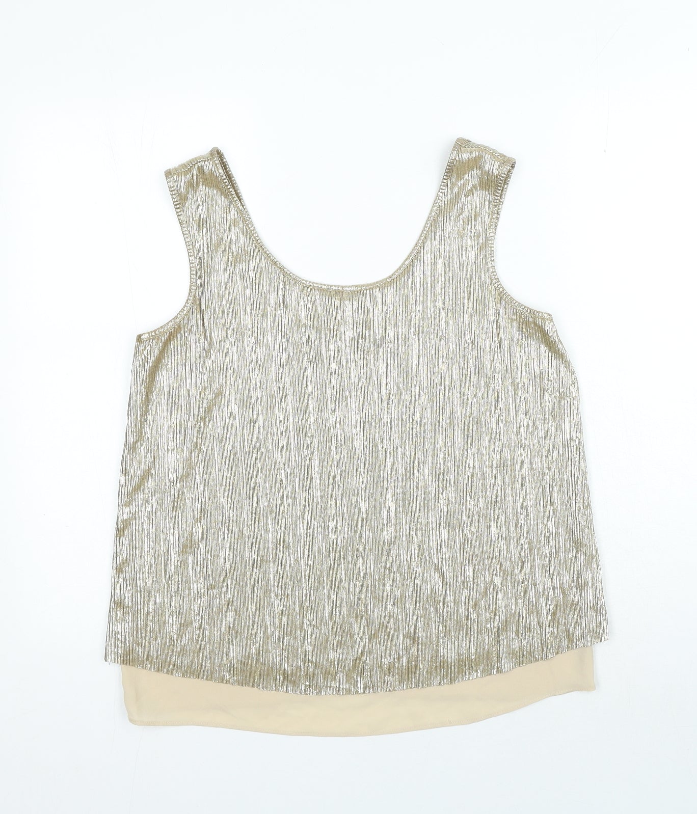 TU Womens Gold Polyester Basic Tank Size 8 Scoop Neck