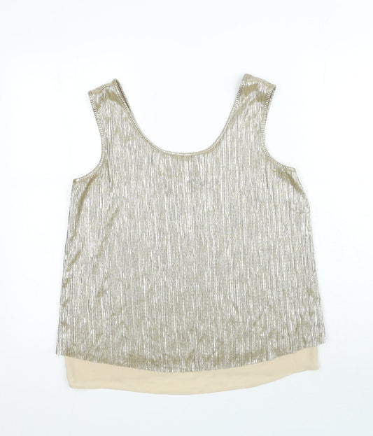 TU Womens Gold Polyester Basic Tank Size 8 Scoop Neck