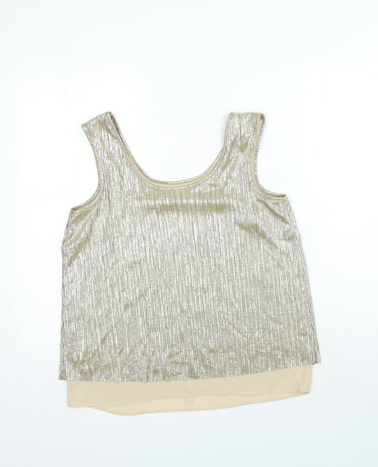 TU Womens Gold Polyester Basic Tank Size 8 Scoop Neck