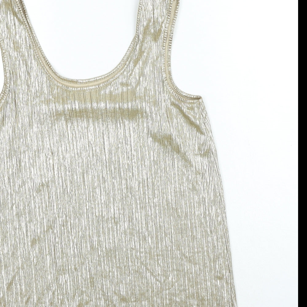 TU Womens Gold Polyester Basic Tank Size 8 Scoop Neck