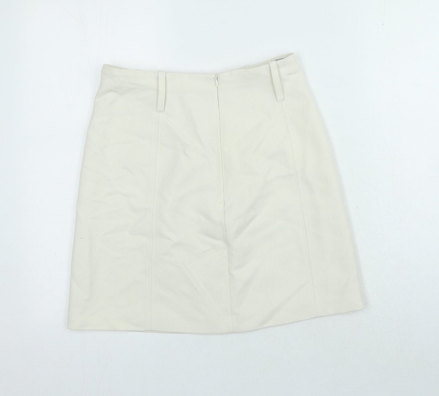 H&M Womens Ivory Polyester Mini Skirt Size 8 Zip