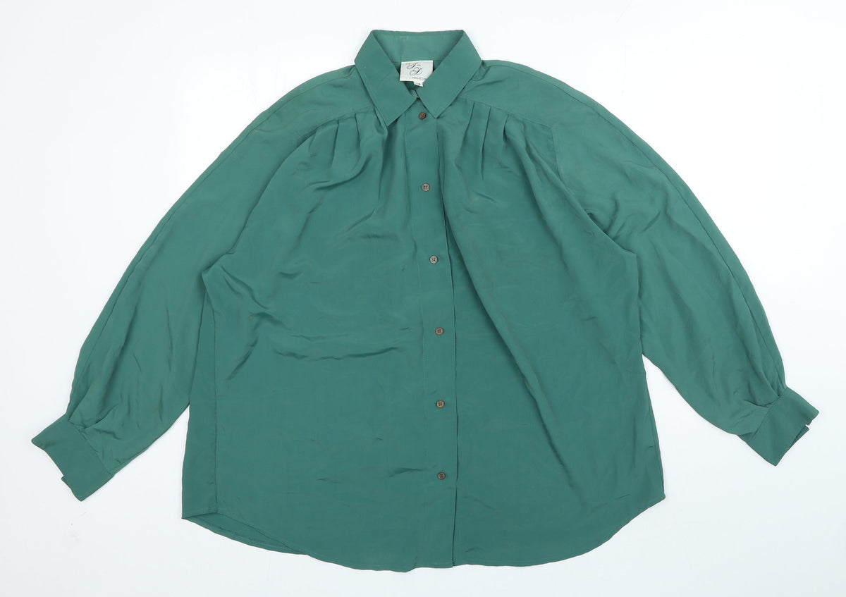 The J on D Collection Womens Green Polyester Basic Button-Up Size 14 Collared