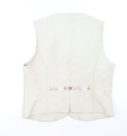 Lakeland Womens Beige Gilet Jacket Size 14 Button - Embroidered detail