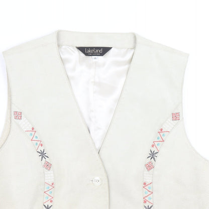 Lakeland Womens Beige Gilet Jacket Size 14 Button - Embroidered detail
