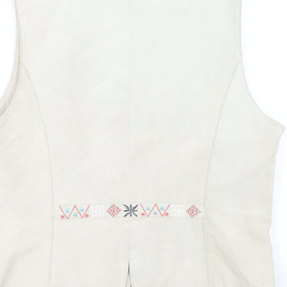 Lakeland Womens Beige Gilet Jacket Size 14 Button - Embroidered detail
