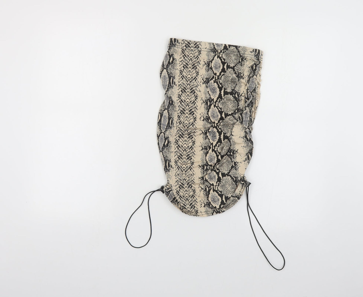 PRETTYLITTLETHING Womens Beige Animal Print Polyester Straight & Pencil Skirt Size 4 - Snake Print Ruched