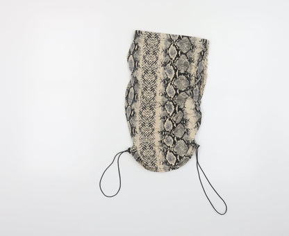 PRETTYLITTLETHING Womens Beige Animal Print Polyester Straight & Pencil Skirt Size 4 - Snake Print Ruched